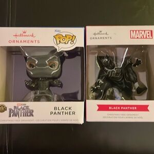 Two Black Panther Hallmark ornaments.